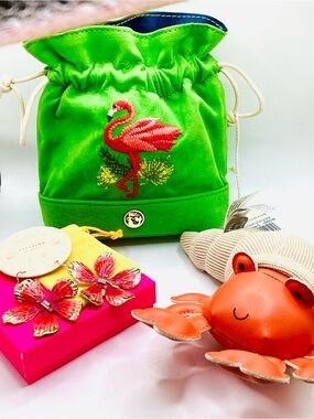 Spartina 449 Lime Green Velvet Drawstring Mini Bag Bundle